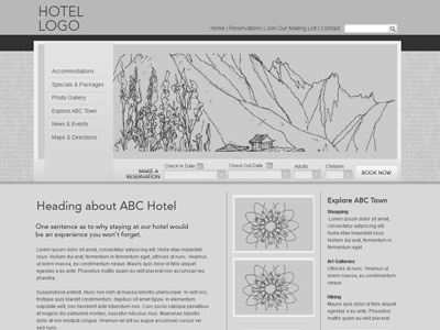 Hotel Website - Detailed Wireframe hotel layout navigation sketch website wireframe