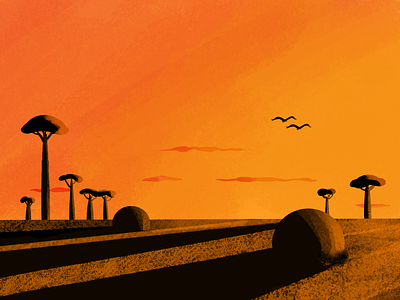 Baobabs at Sunrise africa book illustration illustration krita landscape landscape illustration