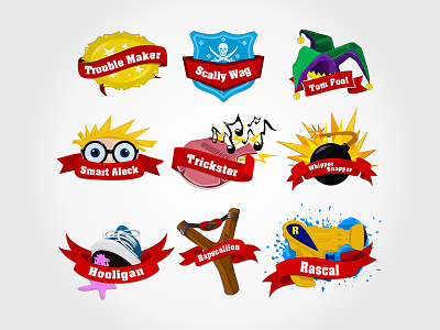 Game Design: Badges for Rascals SA badge emblem game design gamification icon illustration mark naughty pirate water gun