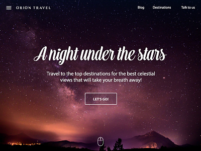 Travel Landing Page Header full screen header landing page mobile responsive sky space stars website
