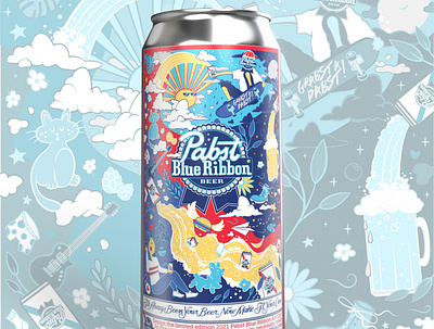 "Nice Day for a Pabst!" Pabst Blue Ribbon Submission adobe dimension beer branding beer can design beer label beer label design can art design contest dimension graphic design illustration label art label design label mockup mockup pabst blue ribbon packaging design render vector vector art vector illustration