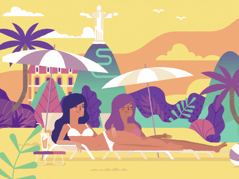 Beach in Rio 2d after effects animation character explainer flat gif illustration video