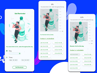 design for a app of reminder to drink water for proper hydrate app design illustration illustrator mobile app design mobile ui ui ux web website