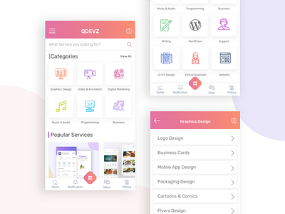 QDEVZ - Freelance Marketplace App Design Concept app design app designer colourful app design design mobile apps design mobile ui mobile ui deisgn mobile ux template ui ui design ux ux design