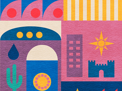 Abstract cityscape in geometric shapes illustration