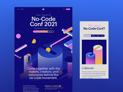 No-Code Conf 2021 - Website 3d branding conference design event illustration motion graphics no code ui web design webflow