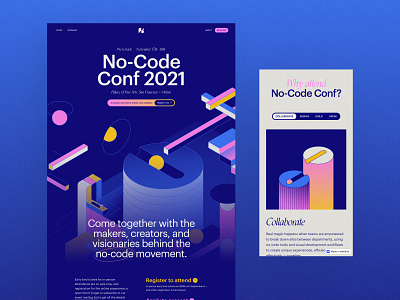 No-Code Conf 2021 - Website 3d motion animation branding conference design event illustration interactions no code ui vector webflow