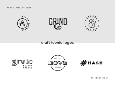 Revive Display Font Logos craft font identity logos logotype mock outline serif stencil typeface