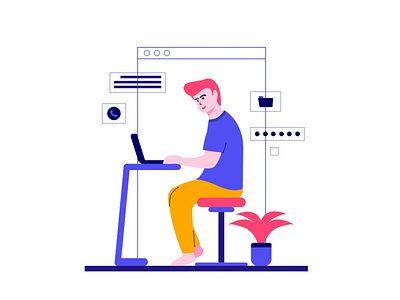 work for home app business caracter design design exploration flat home illustration ui ux vector web work