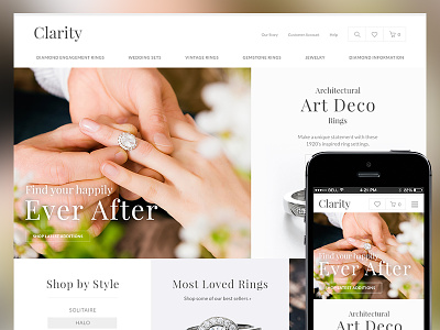 Clarity Theme ecommerce gray grid jewelry responsive theme volusion web website white