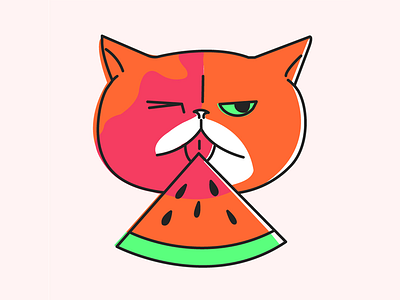 Watermelon Cat cat illustration neon watermelon