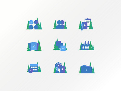 Encamp Product Icons app icon blue ehs environment environment design evergreen gradient icon icon design icon set iconography icons icons pack icons set iconset pine pine tree sustainability sustainable tree