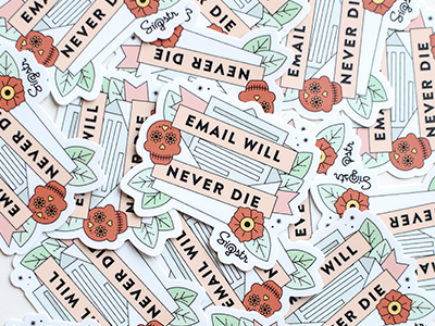 Email Will Never Die Sticker flower tattoo leave poppy skull sticker sticker mule sugar skull tattoo