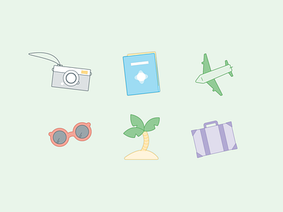 Travel Icons airplane bag camera icons icons set jet palm tree passport shades suitcase sunglasses travel travel icons traveling