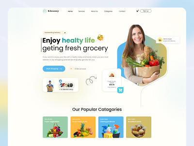 Grocery shop website UI landing page exploration branding color creative design design ecommerce ecommerce landing page ecommerce shop grocery grocery shop grocery shop landing page grocery ui grocery website landing page trendy typography ui uiux web ui webdesign website