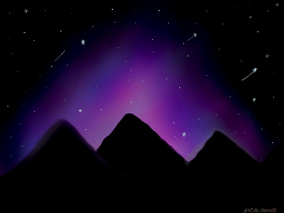 Night sky with lonely hill