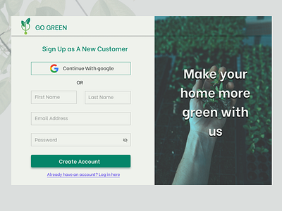 Go Green Sign Up page