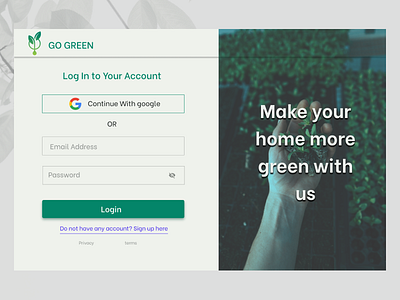 login page of Go Green