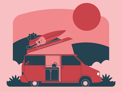 Travel Essentials camper campervan icon illustration pink