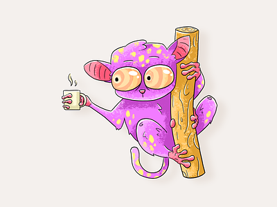 Good morning Tarsier animal branding cartoon coffee illustration morning photoshop pink tarsier
