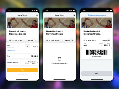 Events iPhone app - Ticket Payment Process app design flat ios iphone iphonex mobile ui ux