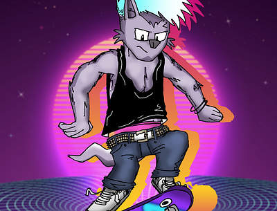 Character Design: Ray (Space Board) animation anthro anthrocharacter anthropomorphic anthropomorphism arcade bat bat character cartoon character character character art characters comic character graphicdesign illustration punk retro skateboarder skater vaporwave