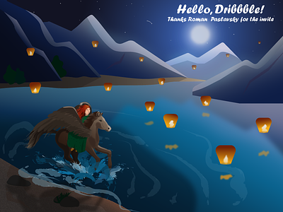 First shot fairy tale fantasyart hello hello dribbble illustration night lights pegasus vector