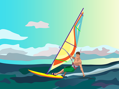 Windsurfing art digital flat illustration illustration man vector windsurf