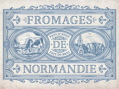 NormandyCheese art vector normandy label french cheese jcdesevre logo logo designer logo design retro design vintage flourish engraving effect graphic