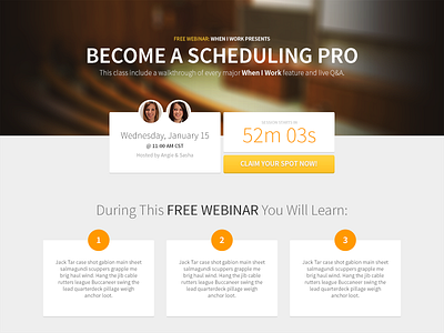 When I Work Webinar Page design flat page site web web design yellow