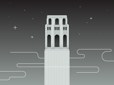 Coit Tower coittower fog illustration night sanfrancisco stars