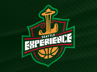 Seattle Experience Primary Logo basketball brand branding design experience flower guitar hendrix jimi logo nba power seattle sonics space needle supersonics voodoo