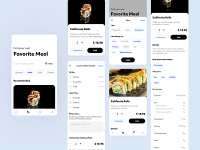 Food Menu for a Sushi Restaurant app calories filter food illustration japan nutrition restaurant search sushi ui ux