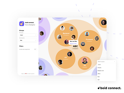 Interactive bubble chart / data visualization bubble chart bubbles chart connections consulting dashboard data data visualization desktop diagram distribution drop down menu infographic network people presentation selection social network ui web design