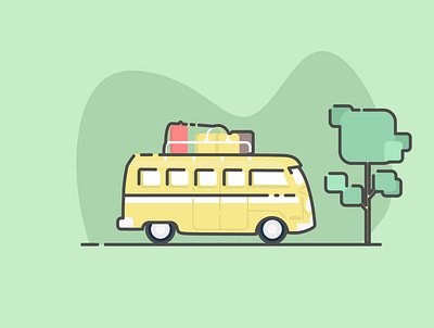 Van in Holliday Trip design flat design holliday illustration tree trip volkswagen vw vw van