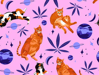 Space Cats Repeat Pattern animals cats gift illustration pattern products
