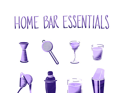 Home Bar Tools Icon Set bar drink editorial food icons illustration magazine pattern spirits spot illustration