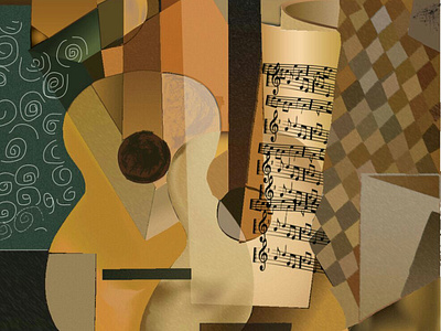 Picasso Guitar digital painting illustration picasso