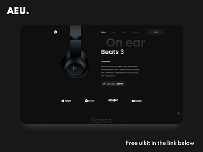 Beatsby Dre Free Landing page UIKIT 15 screens adobe app design figma landingpage portfolio ui ux web website