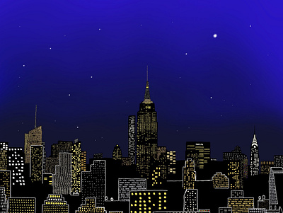 Magical city of New York beautiful colors design digitalillustration graphic illustration light lights new york city nightlife nightsky procreate stars