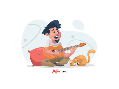 Sing cartoon cartoon character cat character cute flat funny guitar illustration kitty music singing