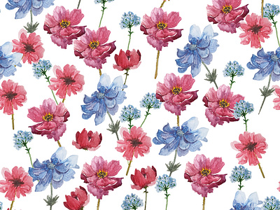 Watercolor seamless pattern- anemones