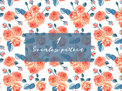 watercolor clipart ROSES+1 seamless pattern fabric design flowers pattern roses seamless watercolor pattern surface pattern designer watercolor flowers watercolor pattern