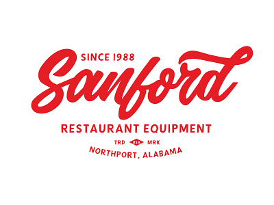 Sanford Restaurant Equipment branding family illustration logo owned red restaurant