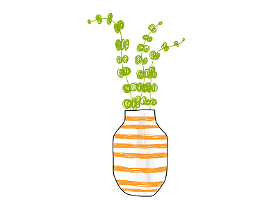 Bells of Ireland doodle flowers green greenery orange sketch stripes vase