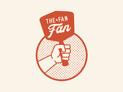 The Fan Fan badge brand branding cool dots fan grip hand hold logo orange red retro sports star tan vintage