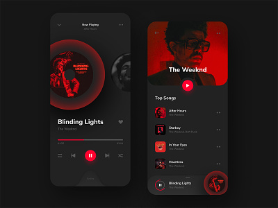 Music Player App | Dark app design artist clean concept creative dark design interface ios minimal mobile app music music app music player playlist product design red song ui ux