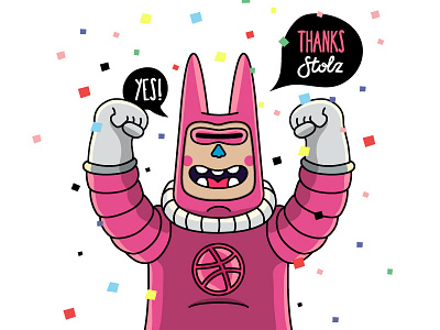 Thanks Dribbble babitas character design confetti debuts illustration pink space thanks