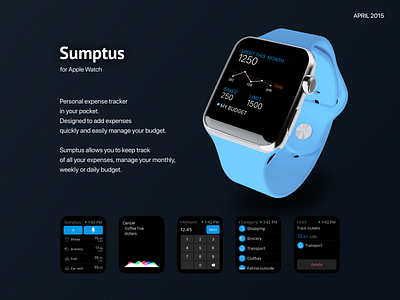 Sumptus for Apple Watch apple watch chart clean ui dark ui expense tracker financial app interaction minimalism prediction statistic tracking app ui ux watch app