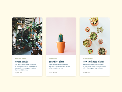 News Cards for Plant lovers site article preview card cards design clean ui minimalism news card plants preview card typography ui web design web site